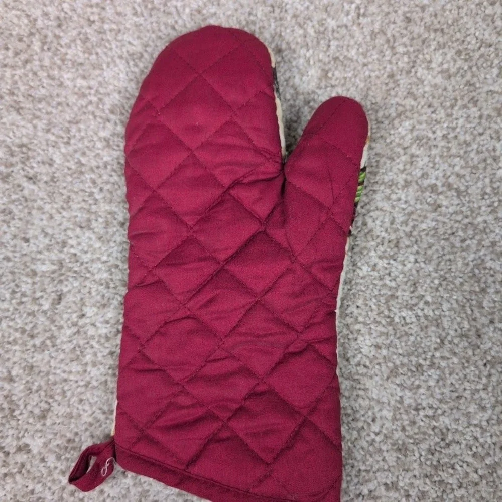 Rooster Farmhouse Kitchen Oven Mitt Pot Holder Quilted Cotton Burgundy Red